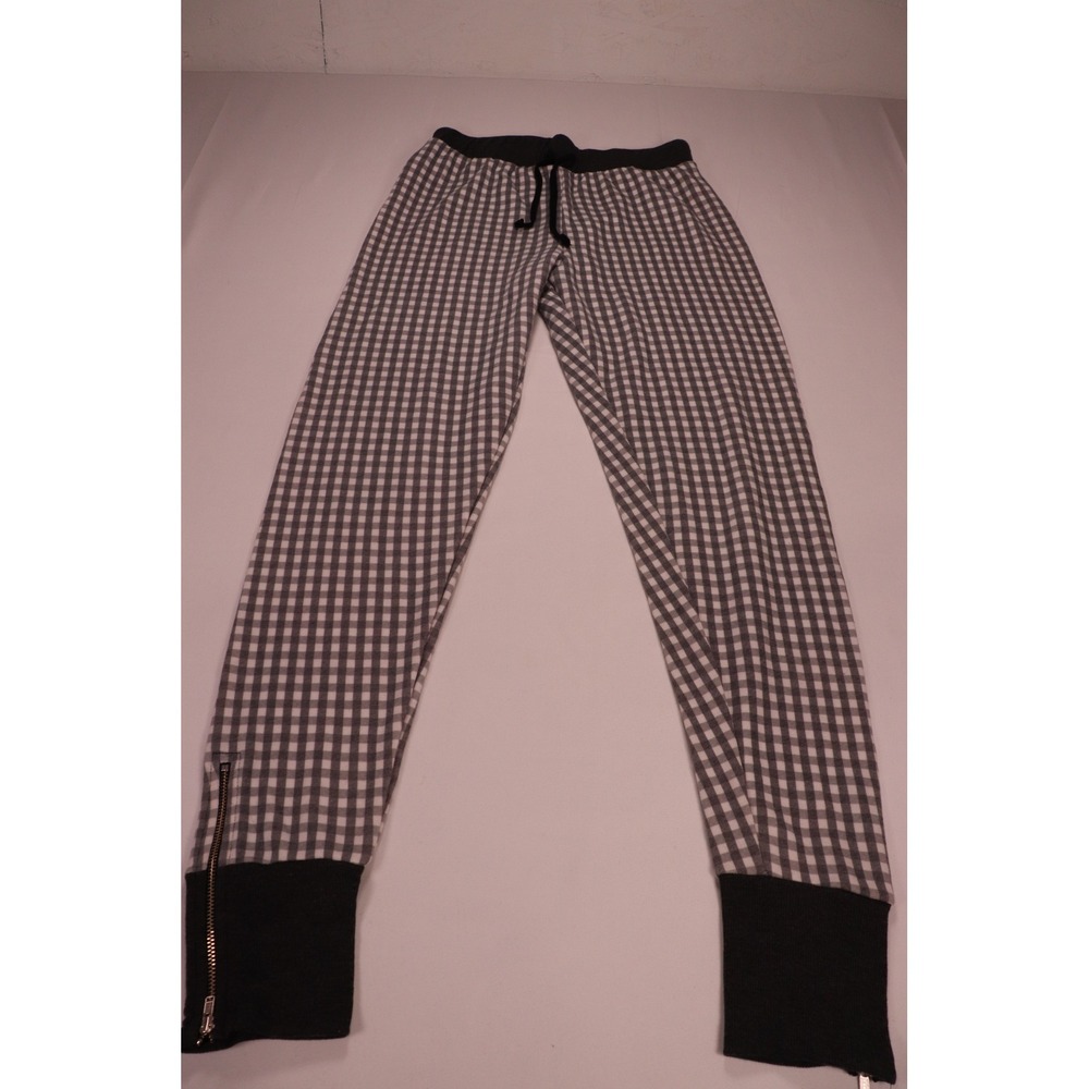 Wildfox Womens Gingham Jogger Pants Grey White Check Zipper Cuff Sweatpants